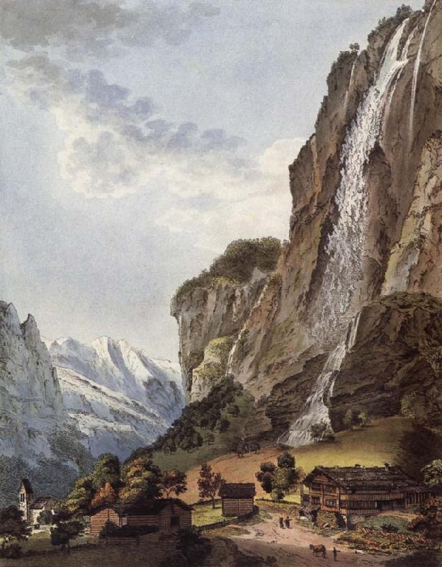 Johann Ludwig Aberli Fall d-eau apellee Staubbach in the Vallee Louterbrunnen Sweden oil painting art